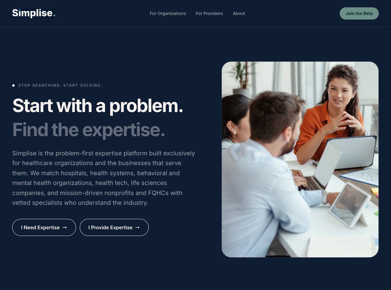 Screenshot of the Simplise Homepage page