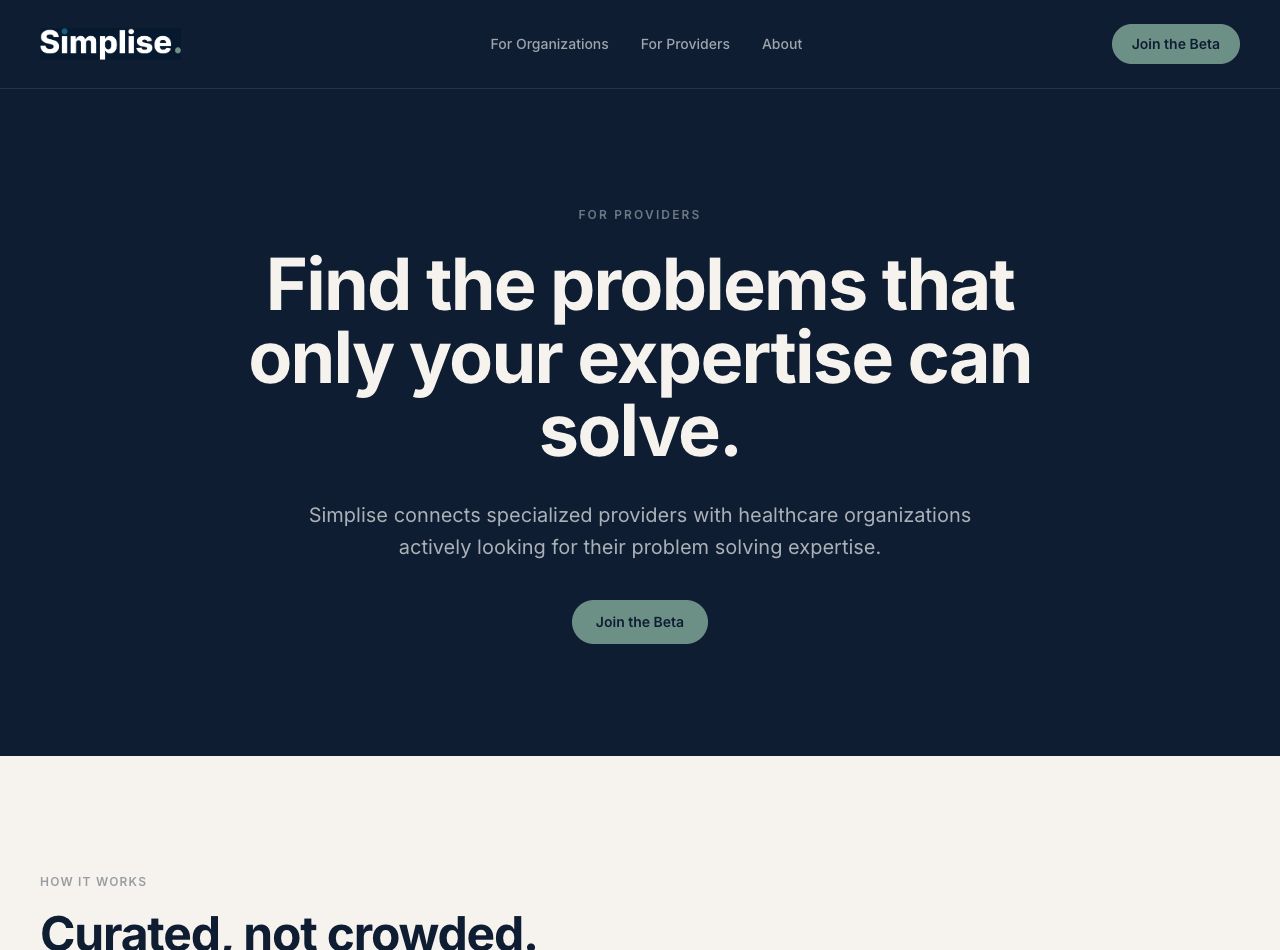 Screenshot of the Simplise For Providers page